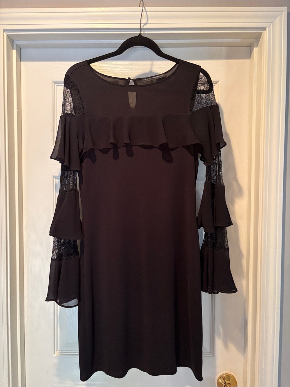 White House Black Market Black Ruffle & Lace Long Sleeve Dress